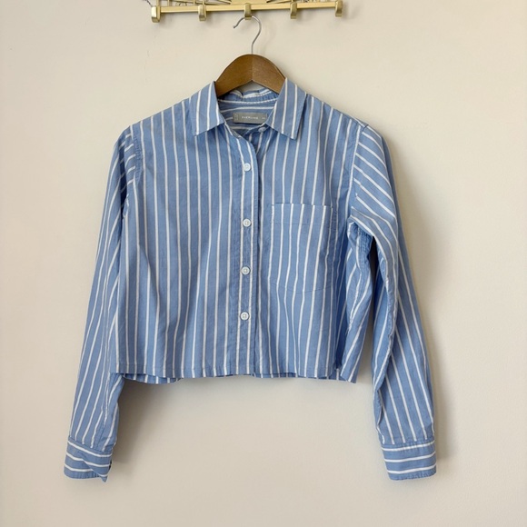 Everlane The Way-Short Striped Shirt XXS Silky Cotton Mariner Blue - Picture 8 of 8